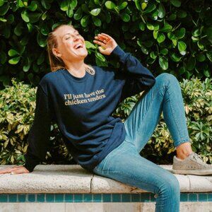 Chicken Tenders Sweatshirt Large NAVY Unisex OVERSIZED NWT